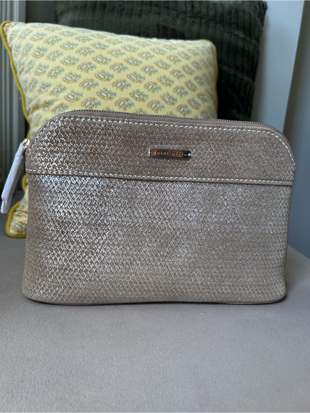 NWT- Heidi Klein Mystique Large Beauty Case- Shimmery Leather
